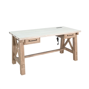 Pemberly Row Light Gray Contemporary Wood Writing Desk with Power Plug