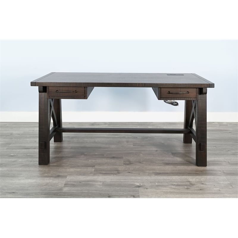 Pemberly Row Brown Contemporary Wood Writing Desk with Power Plug