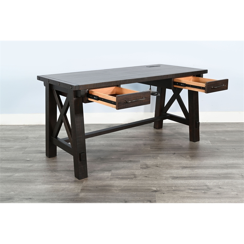 Pemberly Row Brown Contemporary Wood Writing Desk with Power Plug