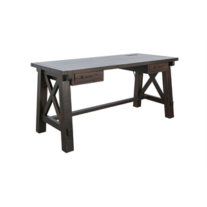 Pemberly Row Brown Contemporary Wood Writing Desk with Power Plug