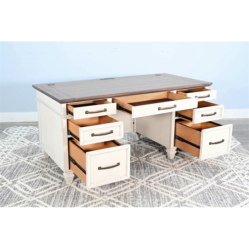 Pemberly Row Contemporary Wood Desk with Drawers in White Finish