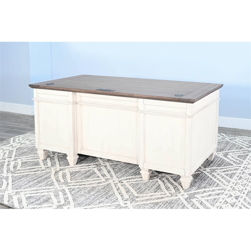 Pemberly Row Contemporary Wood Desk with Drawers in White Finish