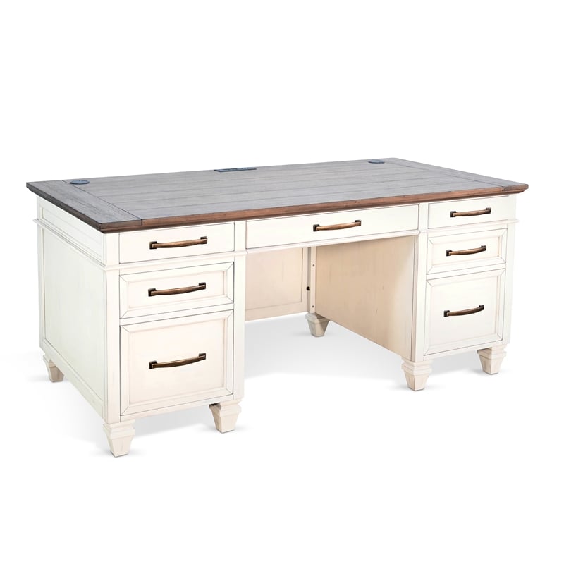 Pemberly Row Contemporary Wood Desk with Drawers in White Finish
