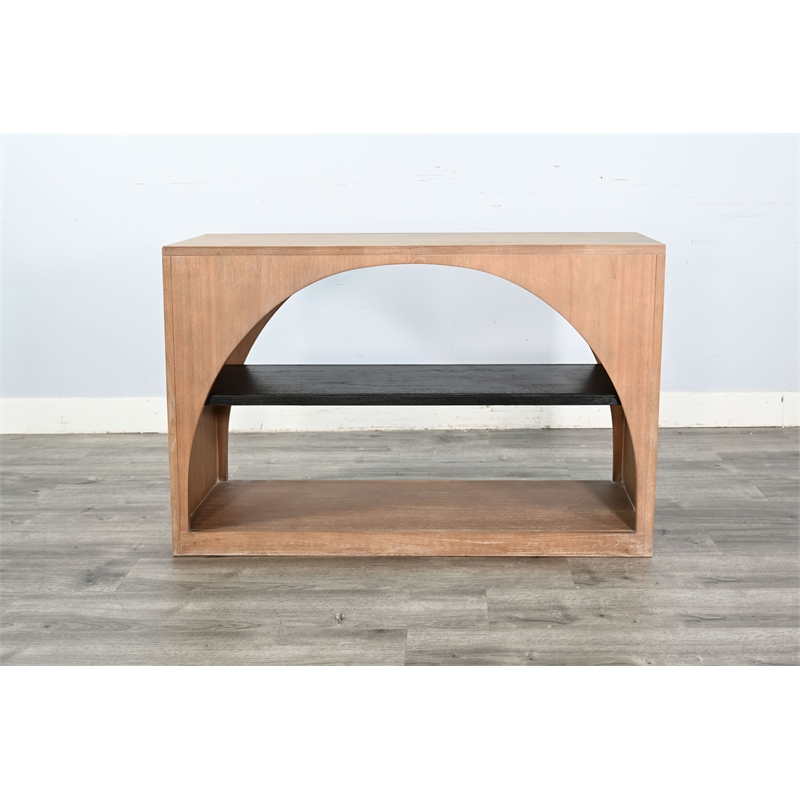 Pemberly Row Modern Wood Sofa Table with Arched Open Shelf Design