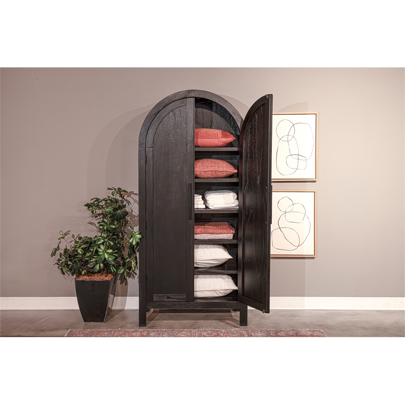 Pemberly Row Contemporary Wood Black Finish Storage Arch Cabinet