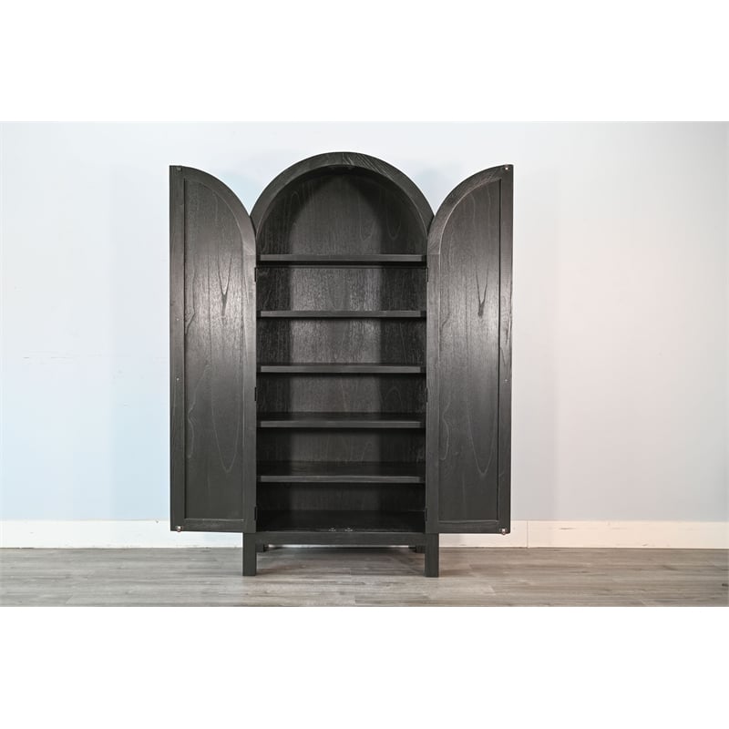 Pemberly Row Contemporary Wood Black Finish Storage Arch Cabinet