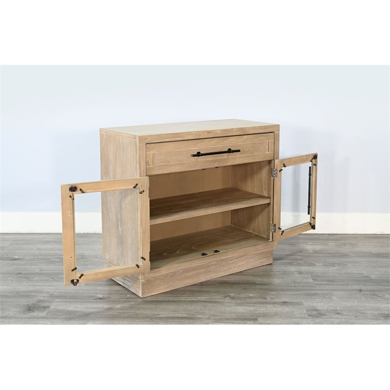 Pemberly Row Contemporary Wood 2 Door Natural Finish Glass Cabinet
