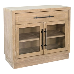 Pemberly Row Contemporary Wood 2 Door Natural Finish Glass Cabinet