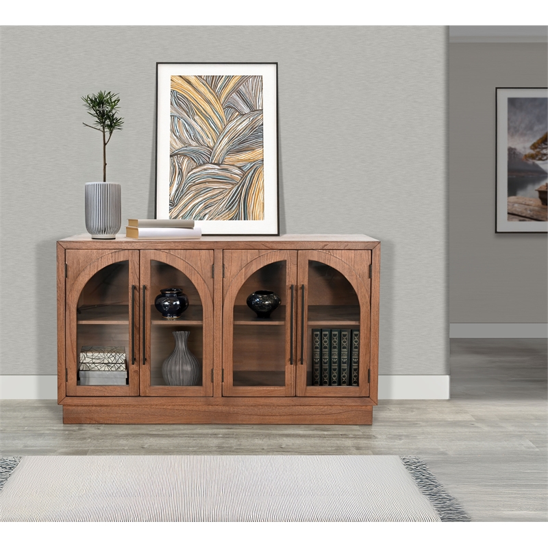 Pemberly Row Brown Contemporary Wood Double Arch Accent Cabinet