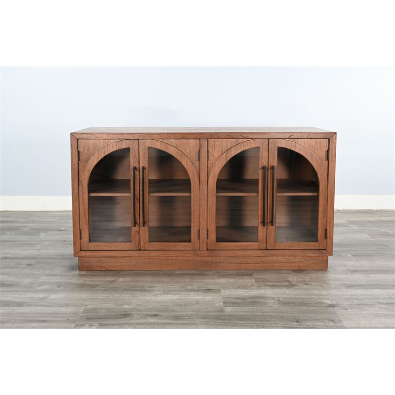 Pemberly Row Brown Contemporary Wood Double Arch Accent Cabinet