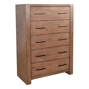 Pemberly Row Wood Natural Mid-Century Rustic Five-Drawer Chest