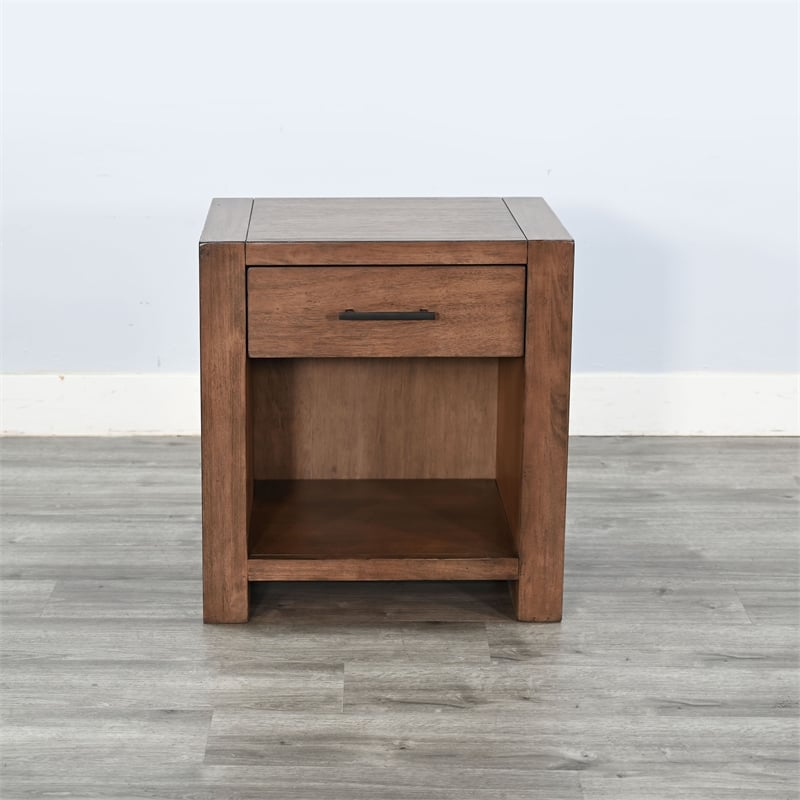 Pemberly Row Wood Natural Contemporary Rustic Brown Nightstand