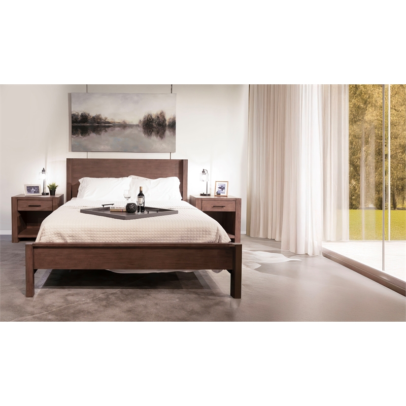 Pemberly Row Natural Finish Wood Mid-Century Shelter Queen Bed