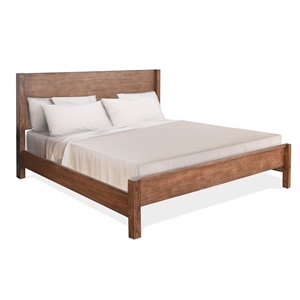 Pemberly Row Natural Finish Wood Mid-Century Shelter Queen Bed