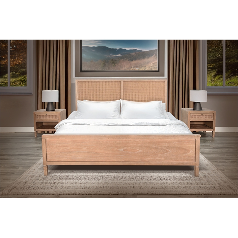 Pemberly Row Wood Natural Contemporary Belina Cane Eastern King Bed