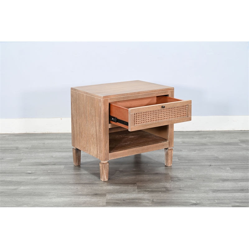 Pemberly Row Natural Wood Mid-Century Modern Cane Nightstand