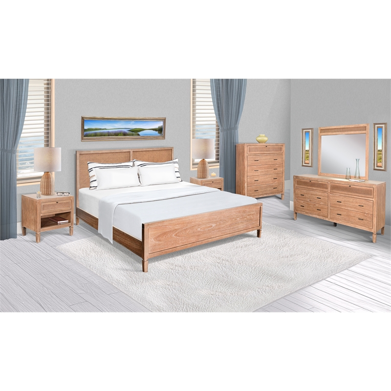 Pemberly Row Natural Wood Mid-Century Modern Cane Nightstand