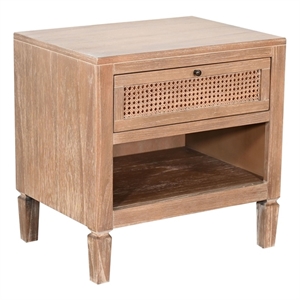 Pemberly Row Natural Wood Mid-Century Modern Cane Nightstand