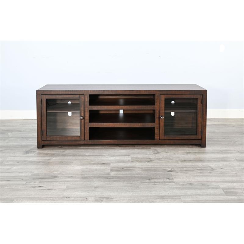 Pemberly Row 72-Inch Transitional TV Stand with Glass Cabinet Doors