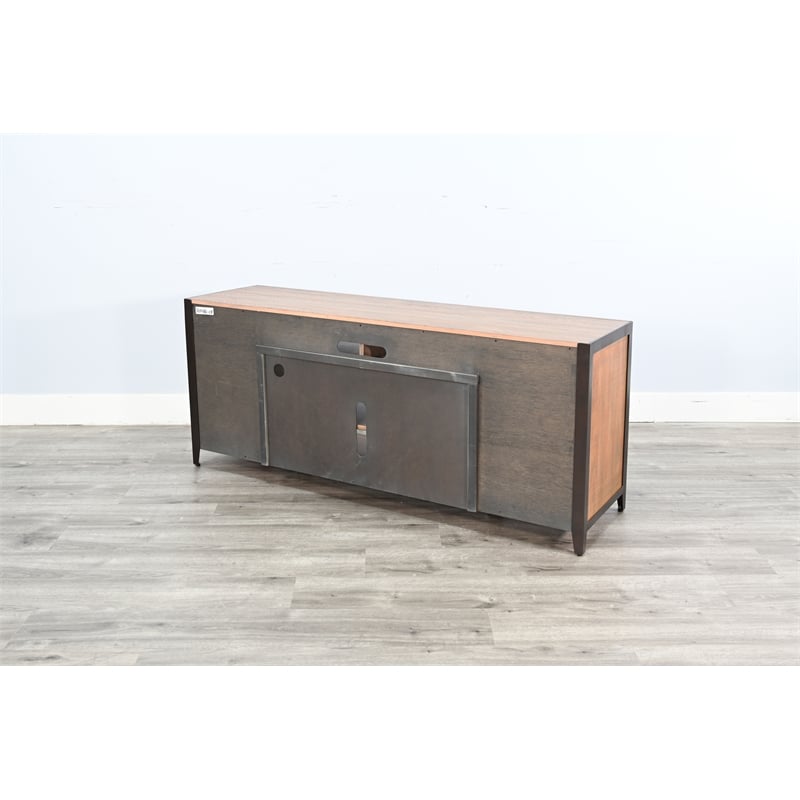 Pemberly Row Industrial TV Stand with Open Shelving and Metal Accents