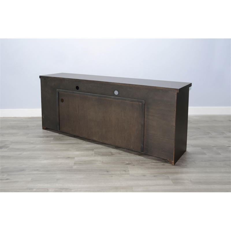 Pemberly Row Mid-Century 76-Inch Wide TV Stand with Glass Cabinet Doors