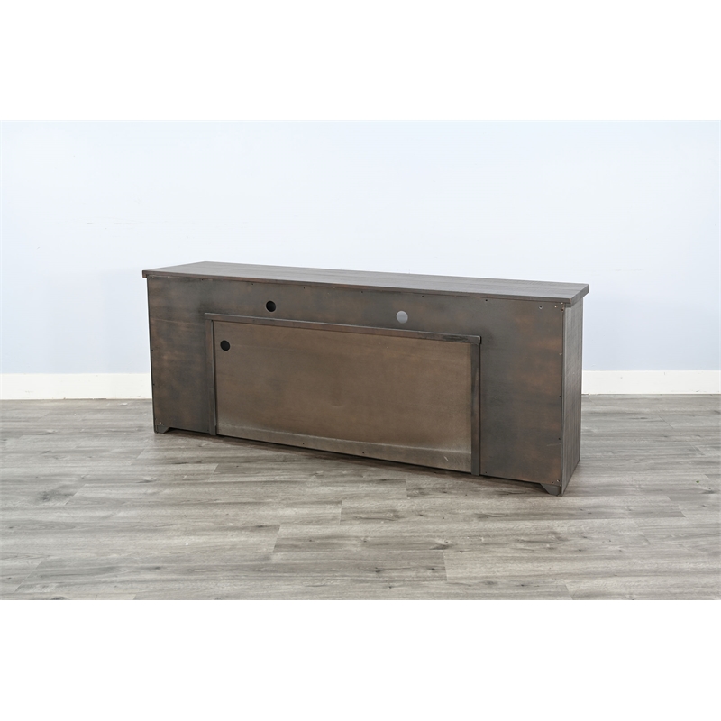 Pemberly Row Rustic Gray 76-Inch TV Stand with Glass Doors Console