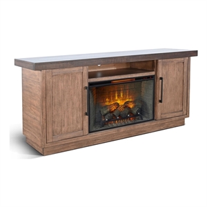 Pemberly Row Transitional Wood 78&quot Media Console with Electric Fireplace
