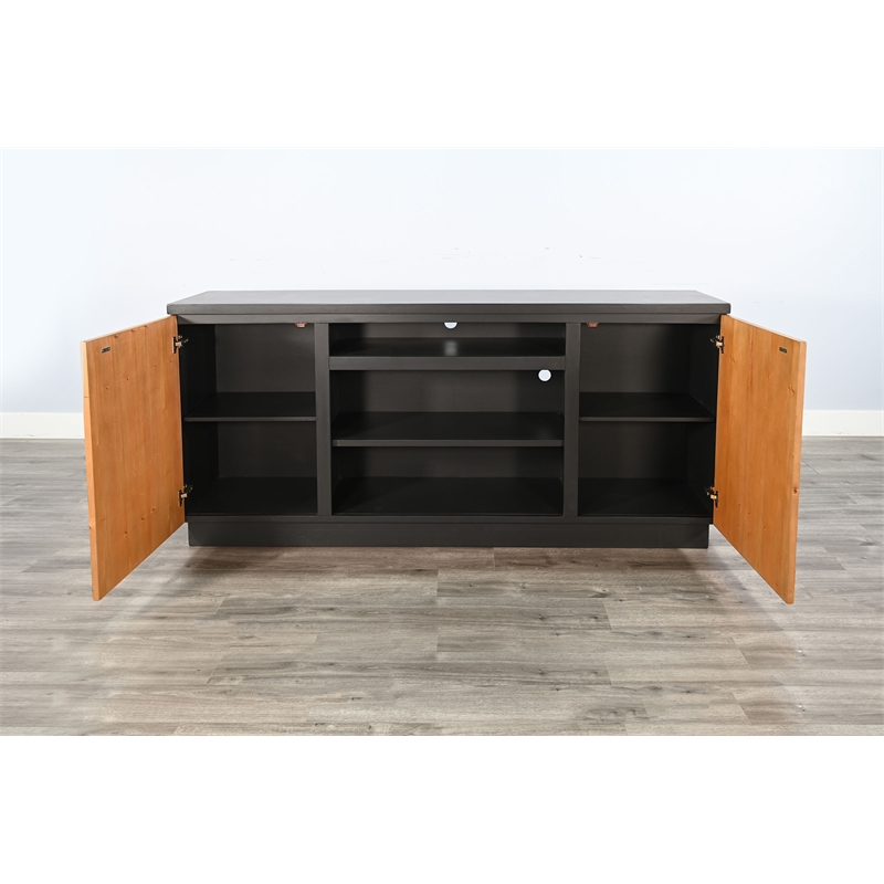 Pemberly Row Industrial Modern TV Stand with Reclaimed Wood Doors Media Cabinet
