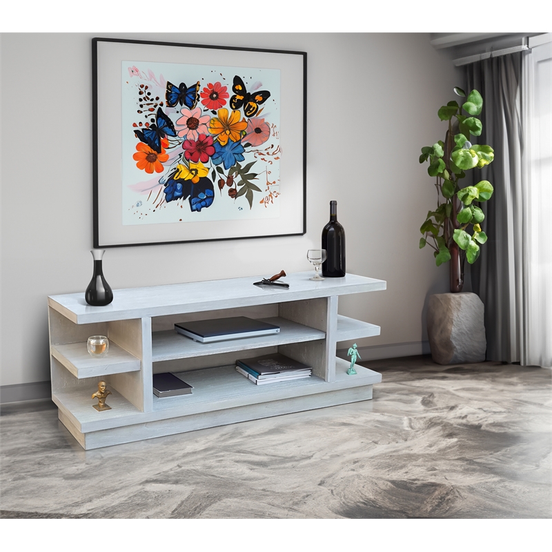 Pemberly Row Wood Contemporary Gray Open Shelf Media Console