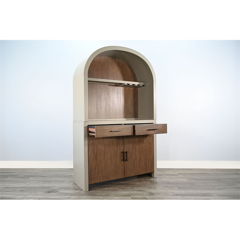 Pemberly Row Light Gray Contemporary Wood Arch Cabinet Coffee/Wine Bar
