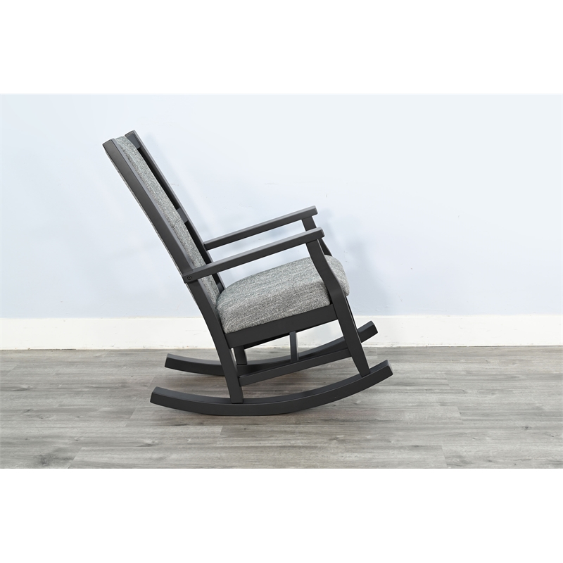 Pemberly Row Wood Farmhouse Cushion Rocker in Black Finish Finish