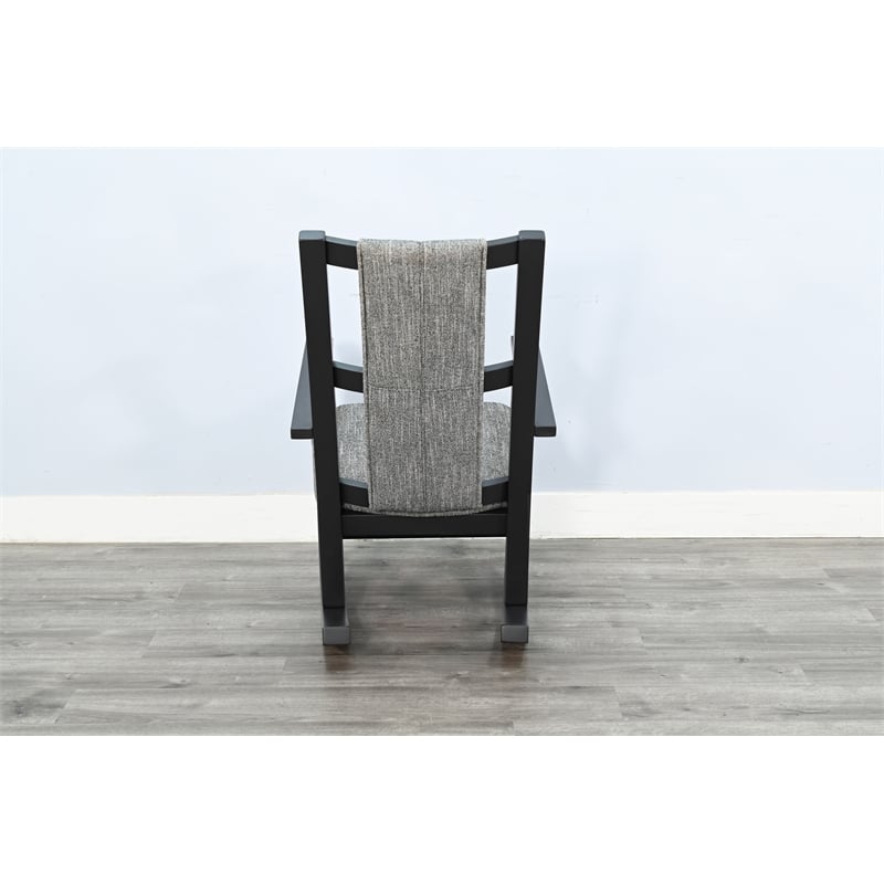 Pemberly Row Wood Farmhouse Cushion Rocker in Black Finish Finish