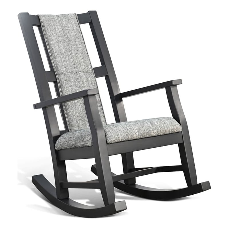 Pemberly Row Wood Farmhouse Cushion Rocker in Black Finish Finish