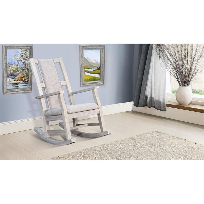 Pemberly Row Light Gray Wood Contemporary  Rocker Chair with Cushion