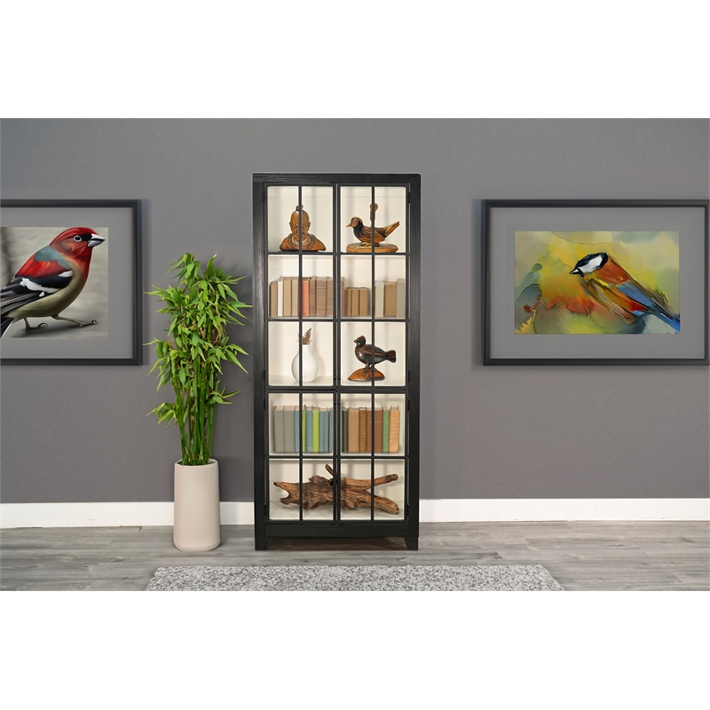 Pemberly Row Contemporary Black Tall Glass Door Accent Cabinet