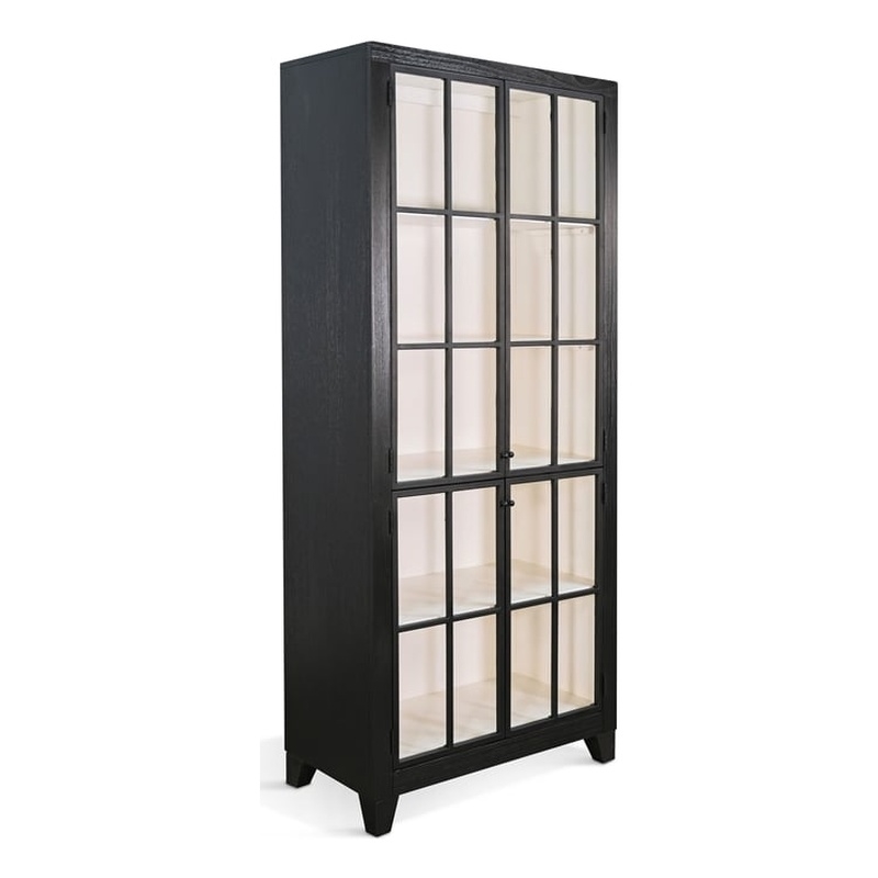 Pemberly Row Contemporary Black Tall Glass Door Accent Cabinet