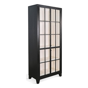 Pemberly Row Contemporary Black Tall Glass Door Accent Cabinet