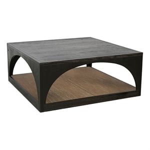 Pemberly Row Modern Wood Coffee Table with Arched Open Shelf Design and Casters