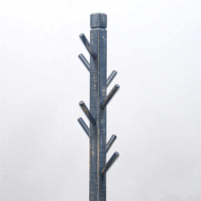 Pemberly Row Traditional Solid Wood Coat Rack with 8-Prong Hooks in Blue