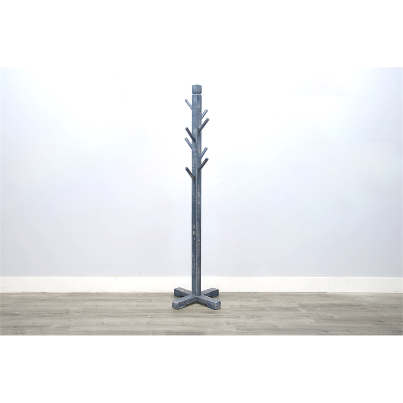 Pemberly Row Traditional Solid Wood Coat Rack with 8-Prong Hooks in Blue