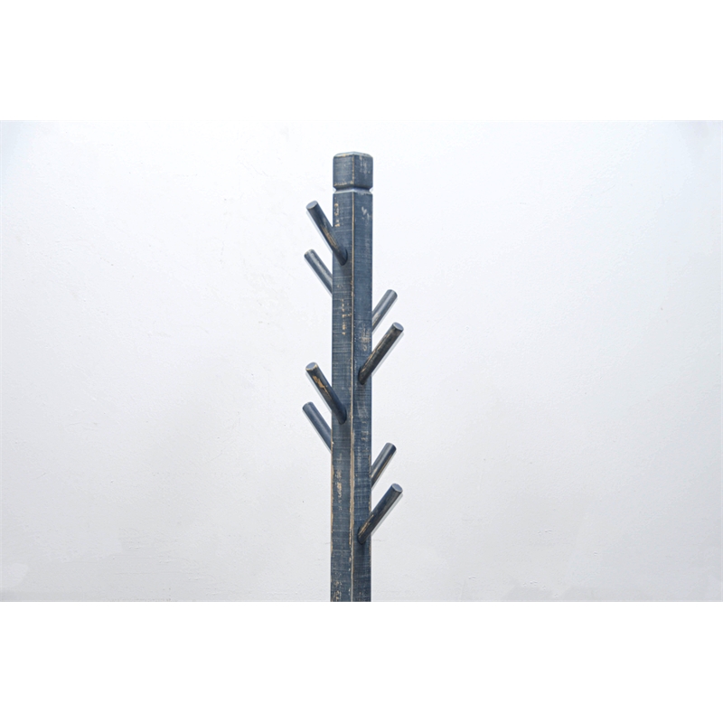 Pemberly Row Traditional Solid Wood Coat Rack with 8-Prong Hooks in Blue