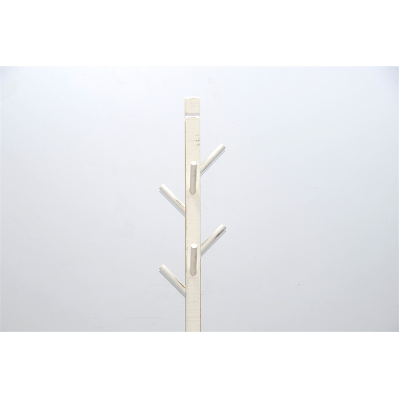 Pemberly Row Traditional Solid Wood Coat Rack with 8-Prong Hooks in White Sand