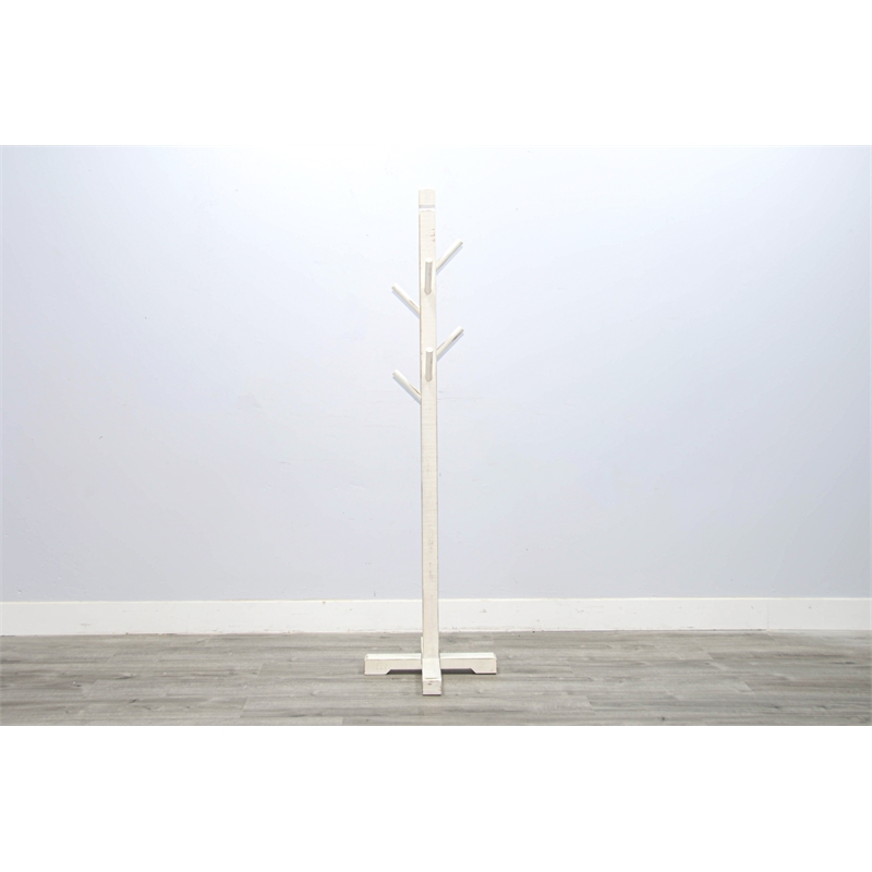 Pemberly Row Traditional Solid Wood Coat Rack with 8-Prong Hooks in White Sand