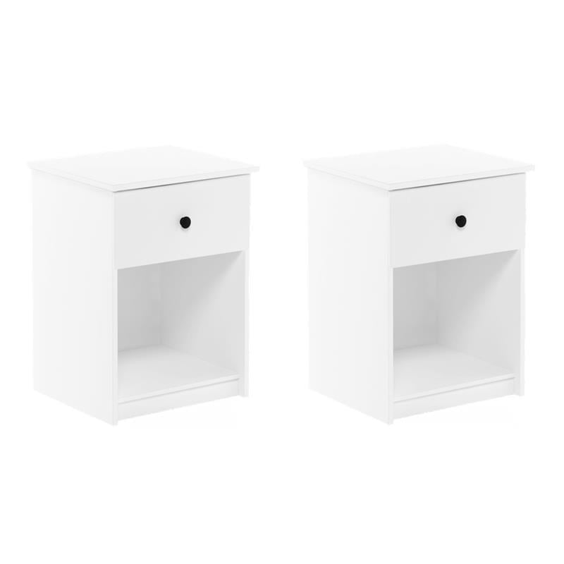 Pemberly Row Set of 2 Engineered Wood Nightstands with One Drawer in White