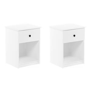 Pemberly Row Set of 2 Engineered Wood Nightstands with One Drawer in White