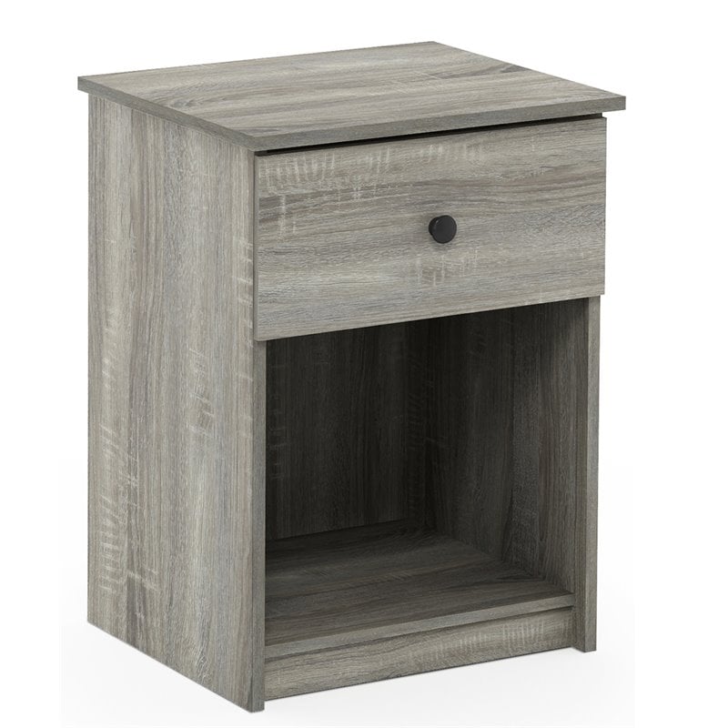 Pemberly Row Set of 2 Wood Nightstands with One Drawer in French Oak Gray
