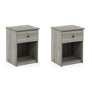 Pemberly Row Set of 2 Wood Nightstands with One Drawer in French Oak Gray