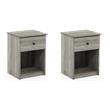Pemberly Row Set of 2 Wood Nightstands with One Drawer in French Oak Gray