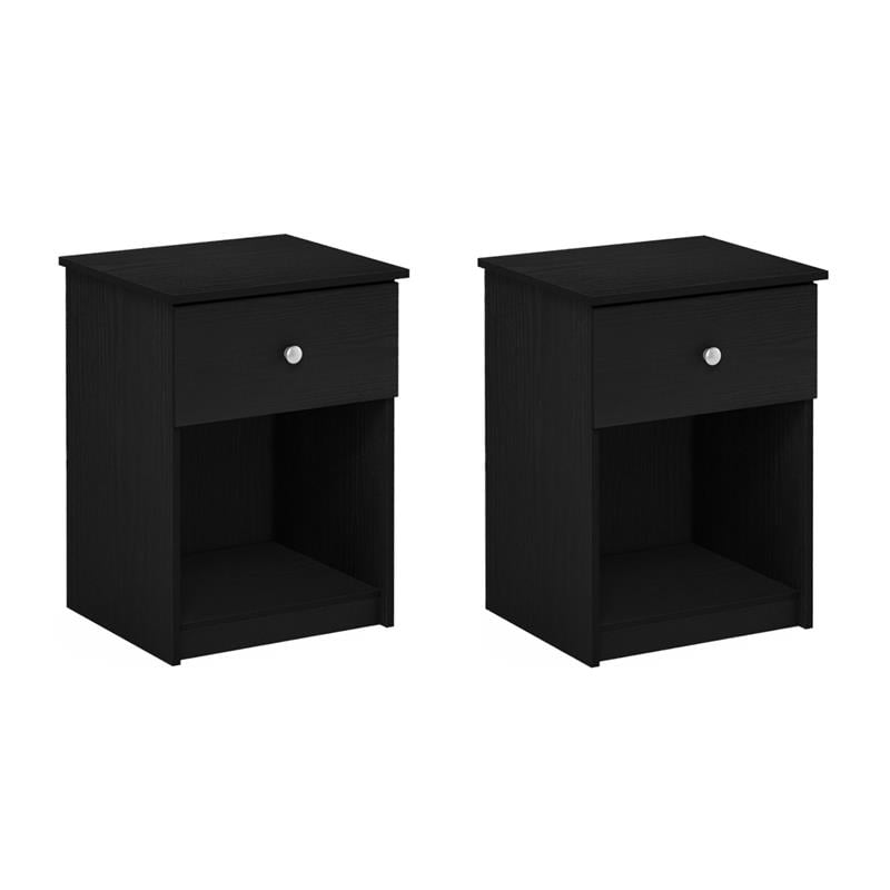Pemberly Row Set of 2 Engineered Wood Nightstands with One Drawer in Black Oak