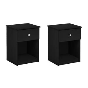Pemberly Row Set of 2 Engineered Wood Nightstands with One Drawer in Black Oak